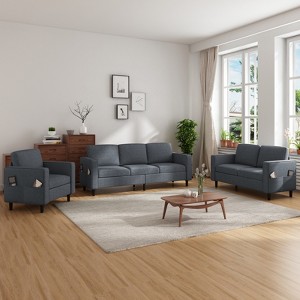 Mjkone 78" Linen Sectional Couches Set , L-Shaped Sofa with Storage Ottoman and Loveset Sofa and Armchair - 1 of 4