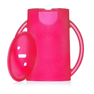 Flipping Holder Food Pouch Holder No Squeeze, flips over to hold drink boxes and juice pouches, easy grip handles and lid (Pink) - 1 of 4