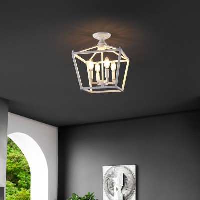 12" White Metal Farmhouse LED Flush Mount Lantern