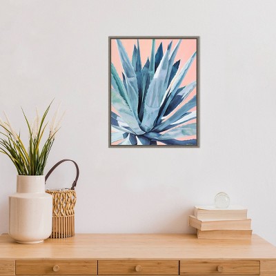Agave with Coral Framed Canvas Wall Art, 16" x 20", Gray