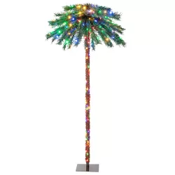 Tangkula 6FT Christmas Palm Tree Pre-lit Tropical Style Palm Tree w/210 4-Color LED Lights 64 Branch Tips & Metal Base