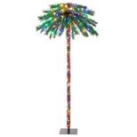 Tangkula 6FT Christmas Palm Tree Pre-lit Tropical Style Palm Tree w/210 4-Color LED Lights 64 Branch Tips & Metal Base