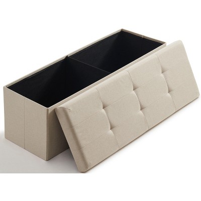 Ornavo Home Foldable Tufted Linen 43" Inch Long Bench Storage Ottoman