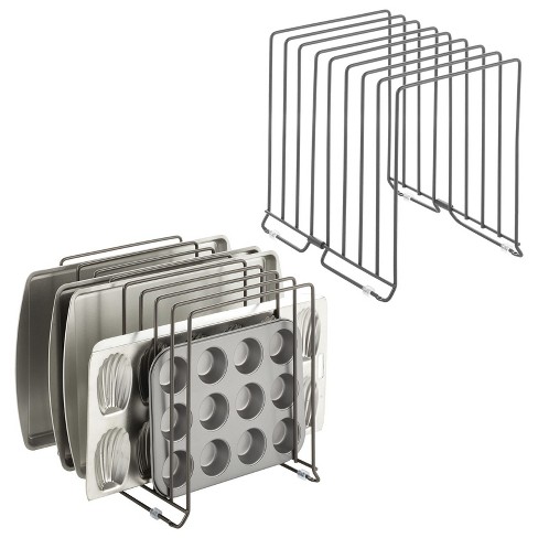 mDesign Large Metal Wire Cookware Organizer Rack with 5 Divided Slots - Chrome