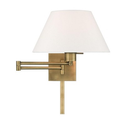 Antique Brass Swing Arm Wall Lamp with Fabric Shade