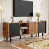 MAYEERTY MId Century TV Stand with 3 Cabinets, Media Console Table for TVs up to 70", Wood Color Top Paanel & Handle Black Brown - 2 of 4