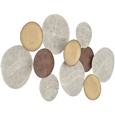 Gold Bronze White-Washed Geometric Metal Disk Wall Sculpture