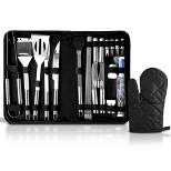 Cheer Collection 28-Piece Stainless Steel BBQ Grilling Utensil Set with Protective Storage Case
