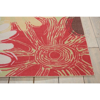 Lime Green Floral Sketch 5' x 7' Easy-Care Synthetic Area Rug