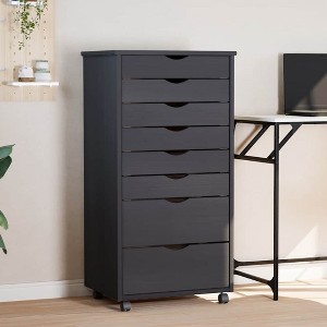 vidaXL Rolling Cabinet Grey Solid Pine Wood, Engineered Wood, Plastic - 1 of 4