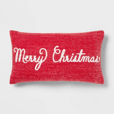 Oversized Knit Jacquard 'Merry Christmas' Lumbar Throw Pillow Red - Threshold™