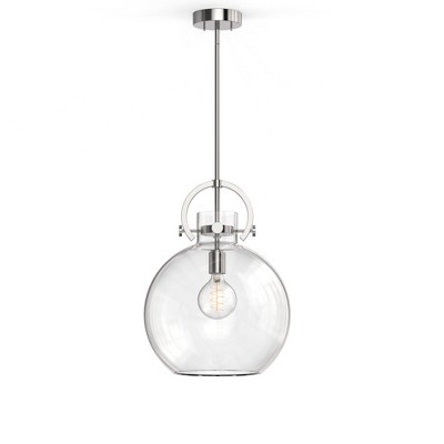 DORESshop 14 in. 1-Light Modern Brushed Nickel Globe Pendant Light with Clear Glass Shade for Kitchen, Dining, or Foyer Spaces