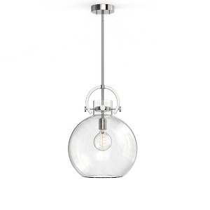 DORESshop 14 in. 1-Light Modern Brushed Nickel Globe Pendant Light with Clear Glass Shade for Kitchen, Dining, or Foyer Spaces - 1 of 4