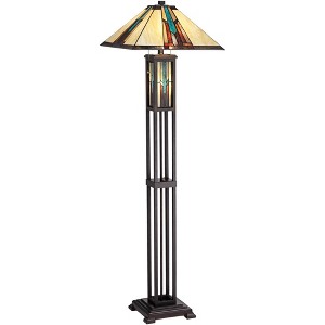 Robert Louis Tiffany Ranier Rustic Mission Floor Lamp 59 1/2" Tall Bronze with LED Nightlight Stained Art Glass Shade for Living Room Bedroom Office - 1 of 4