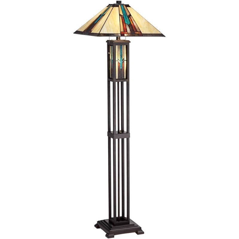 Robert Louis Tiffany Ranier Rustic Mission Floor Lamp 59 1/2" Tall Bronze with LED Nightlight Stained Art Glass Shade for Living Room Bedroom Office, 1 of 10