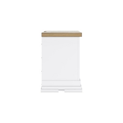 White and Beige 3-Drawer Nightstand with USB Ports