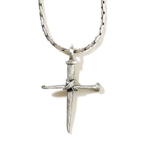 Dicksons Rugged Cross Of Two Nails With Center Wire Wrap Pewter 21-Inch Pendant Necklace - 1 of 1