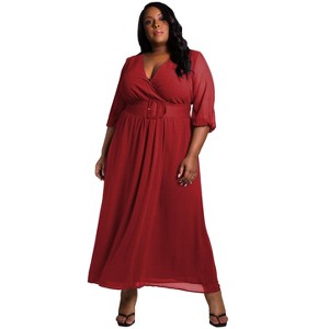 Poetic Justice Women's Plus Size Belted Surplice Maxi Dress - 1 of 4