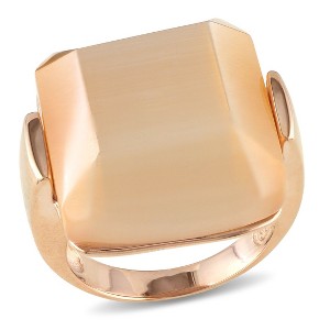 EVERLY JEWELRY | Rose Plated Sterling Silver w/ 30ct TGW 20x18mm Simulated Champagne Cat Eye Plated Ring - 1 of 3