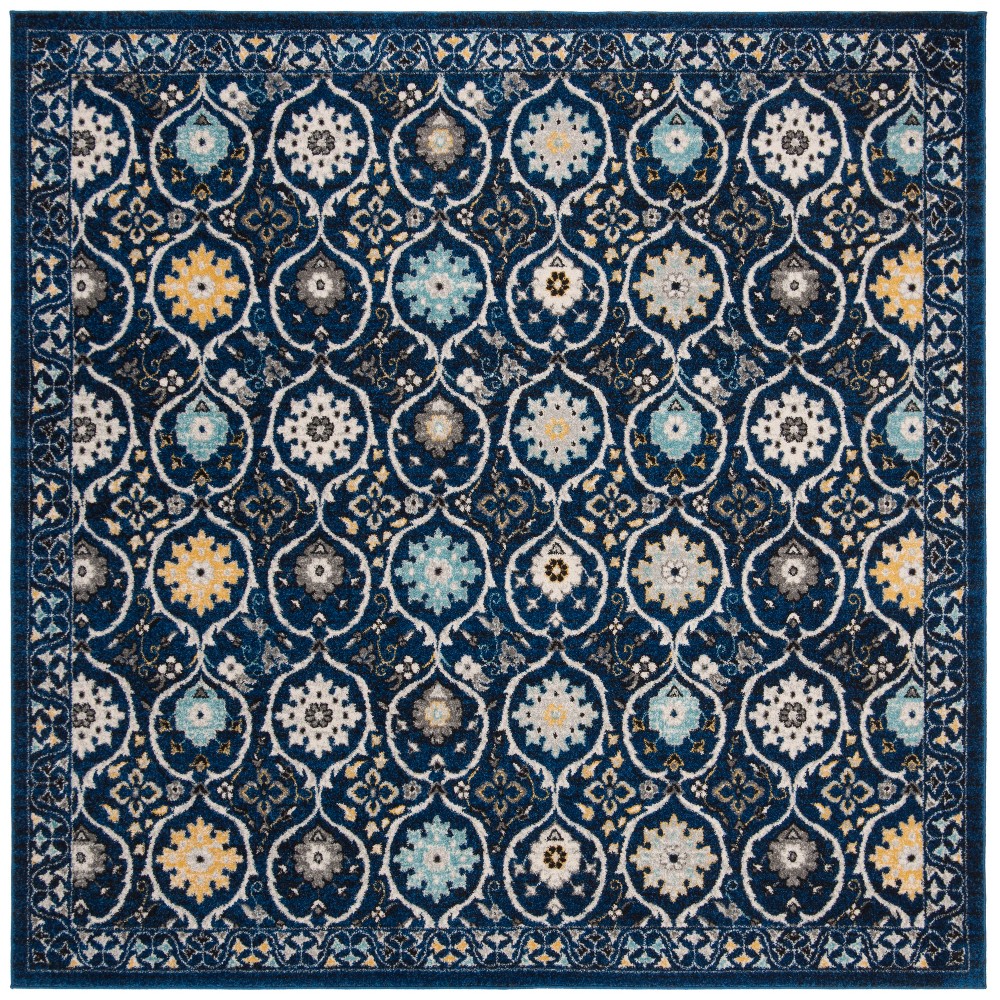 7'x7' Floral Loomed Square Area Rug Dark Blue/Ivory - Safavieh