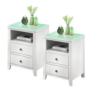 WhizMax White Nightstand, Bedside Table with 2 Drawers, Storage Shelf, Adjustable Colors Led Lights, Modern Nightstand for Bedroom, Living Room, Dorm - 1 of 4