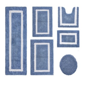 Hotel Bath Rug 100% Premium Cotton Tufted Weave Two Tone Reversible 6 Piece Bathroom Rug Set, Super Soft & Water Absorbent, Machine Washable Bathmat - 1 of 4