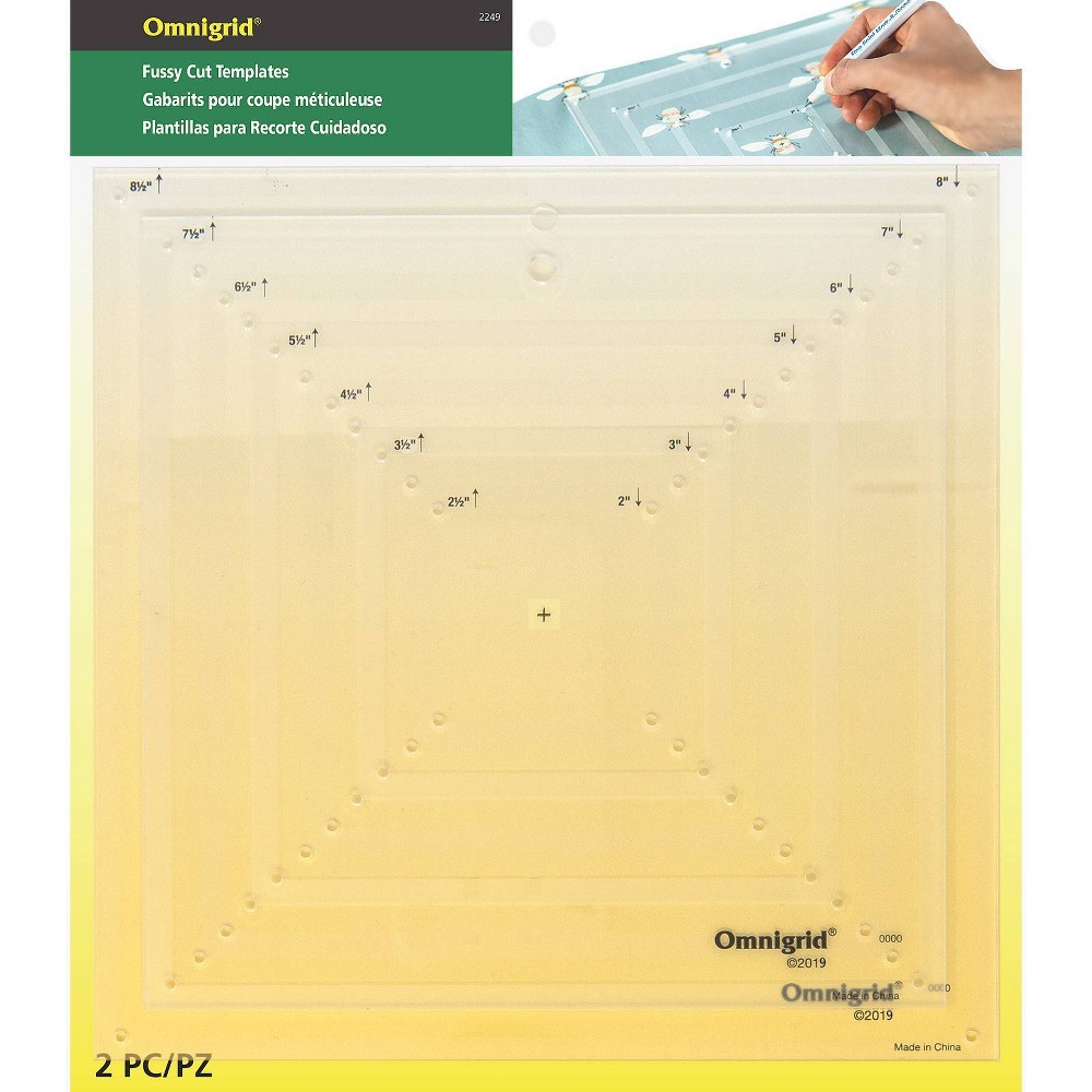 Omnigrid Square Fussy Cut Quilting Templates Set: Sewing Rulers & Tools for Quilting Squares, Cutting Template, 10.875" x 9.5"