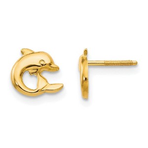 Black Bow Jewelry Kids 7mm Dolphin Screw Back Post Earrings in 14k Yellow Gold - 1 of 4