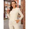 Allegra K Women's Lace Long Sleeve Keyhole Back Ruffle Neck Floral Blouse - 2 of 4