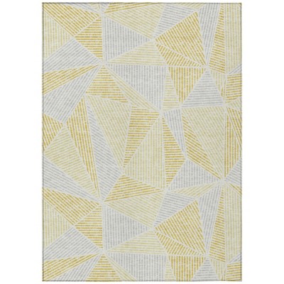 Gold Gray And Wheat Geometric Washable Indoor Outdoor Area Rug