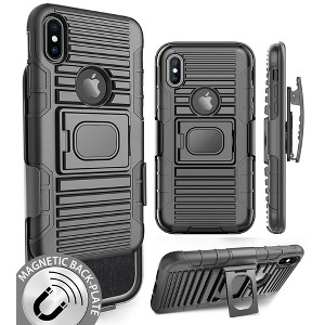 Nakedcellphone Combo for iPhone X / 10 - Ring Grip/Stand Case and Belt Clip Holster - Black - 1 of 4