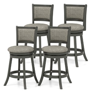 Tangkula Swivel Bar Stools Set of 4 w/ Soft-padded Back & Seat Sturdy Wooden Frame - 1 of 4