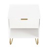 Gulches 20" White Fluted Nightstand, 1 Full Extension Drawer with Gold Metal Handles & Legs, MDF Bedside Table (20.07"L x 17.73"D x 21.65"H) - 3 of 4