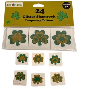 4E's Novelty Glitter Shamrock Temporary Tattoos, 24 Pack, St. Patrick's Day Tattoos, Party Tattoos for Kids Accessories - 1 of 1