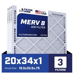 Filter King 20x34x1 Air Filter | 3-PACK | MERV 8 HVAC Pleated A/C Furnace Filters | MADE IN USA | Actual Size: 19.5 x 33.5 x .75" - 1 of 4
