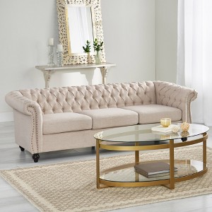 Traditional Chesterfield Style Sofa, Deep Button Tufting, Nailhead Trim, Elegant Carved Legs for Living Room - 1 of 4