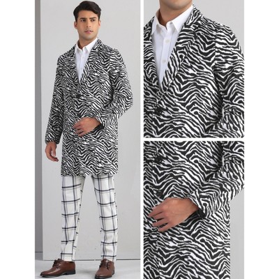 Мужские куртки INSPIRE CHIC Men's Animal Printed Notched Lapel Classic Vintage Winter Overcoats Black White Medium — фото 5