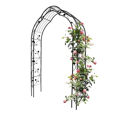 Lirago Metal Garden Arch with Double Gate - Black Powder-Coated Steel Trellis for Climbing Plants,99"H * 59"W * 15.3"D