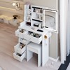 FONTOI 29.2"W/37"W/41"W Makeup Vanity Table with Left Drawer Stool Large Sliding Mirror Capacity Storage for Bedroom Dressing Room, White/Black - 4 of 4