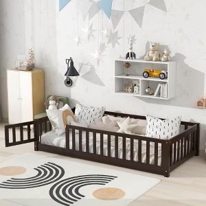 Twin Size Platform Bed with Fence and Door for Bedroom - 1 of 4