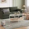 COZONY Coffee Table, Oval Water Wave Glass Top Side Table, Rattan Storage Shelf, 2-Tier Metal Frame, Farmhouse End Table for Living Room Small Space - 2 of 4