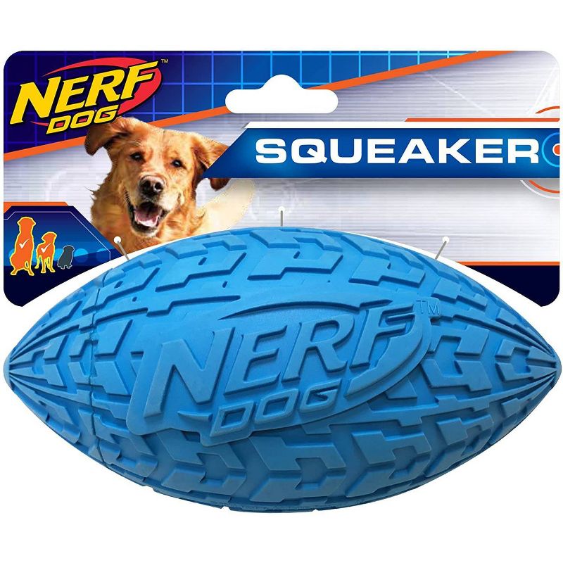 NERF Tire Squeak Football Dog Toy - Blue - 6&#34;, 1 of 4