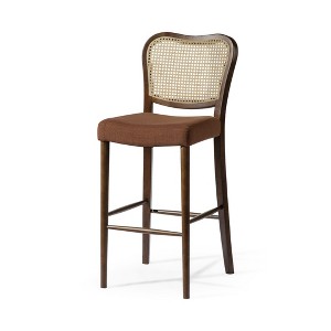 HomeRoots 31" Brown and Natural Fabric Rattan and Solid Wood Bar Height Bar Chair - 1 of 4