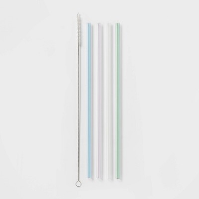 4pk Plastic Straw Set with Cleaning Brush - Room Essentials&#8482;