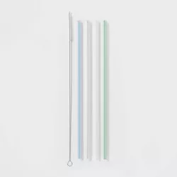 4pk Plastic Straw Set with Cleaning Brush - Room Essentials™