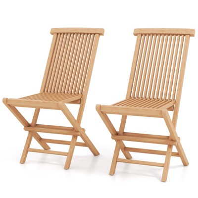 Tangkula 2 Piece Wood Patio Folding Chair Sturdy Teak High-Back Chair with Slatted Design Portable & Lightweight Outdoor Chair Natural Appearance