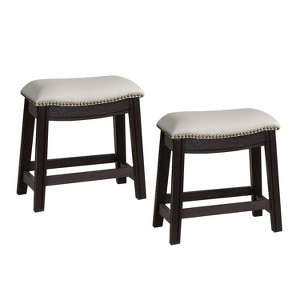 Simple Relax Set of 2 PU Upholstered Barstools with Nailhead Trim - 1 of 4