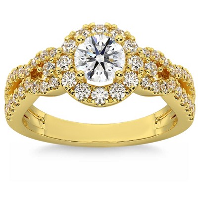 Pompeii3 1 1/2Ct Diamond Engagement Ring Halo Twist Band 14k Gold Lab Created