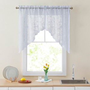 HLC.ME Joyce Semi Sheer Kitchen Swag Curtain Panels - Rod Pocket for Small Windows, Kitchen & Bathroom - Set of 2 - 1 of 4