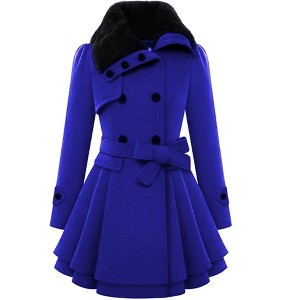 Zeagoo Women's Fashion Faux Fur Lapel Double-Breasted Thick Wool Trench Coat Winter Warm Jacket - 1 of 4